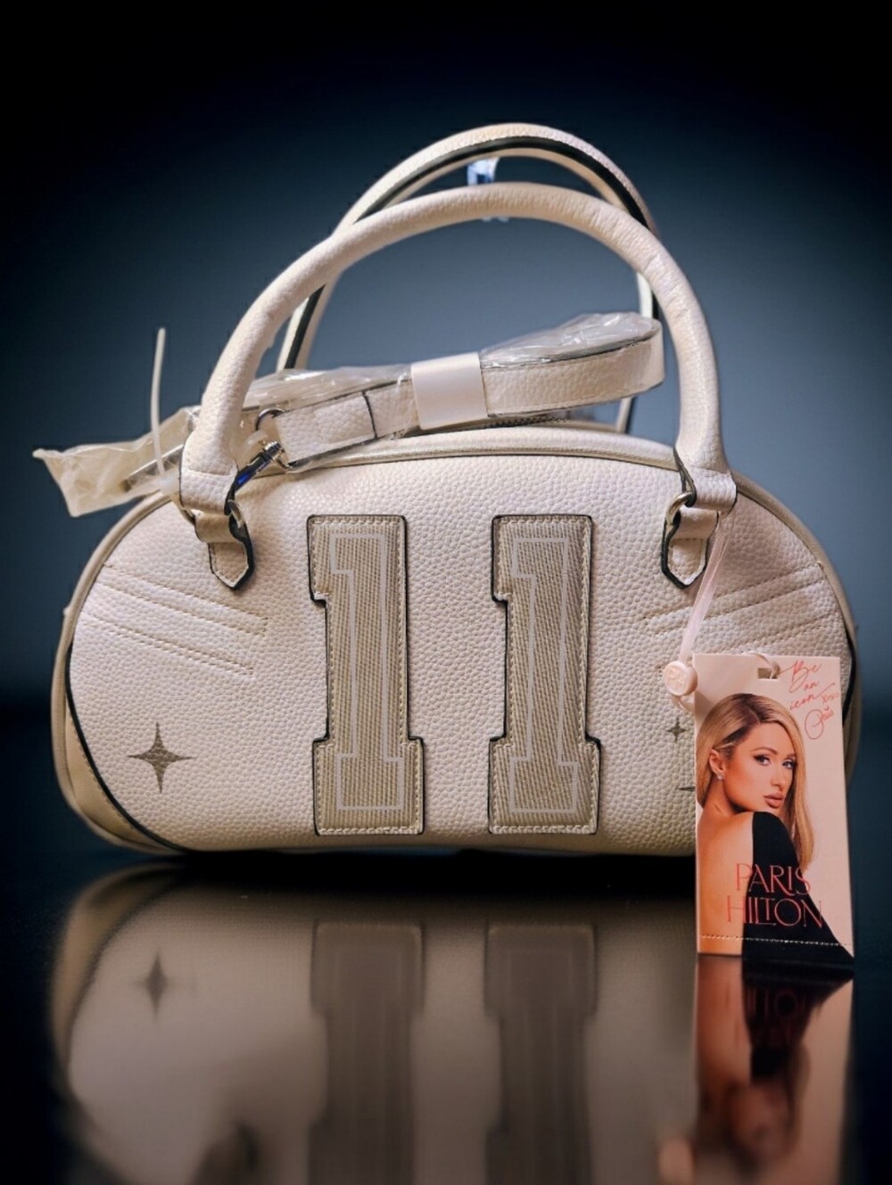 ✨️RARE Paris Hilton "11" White & Gray Bowler/Crossbody Mini Tote